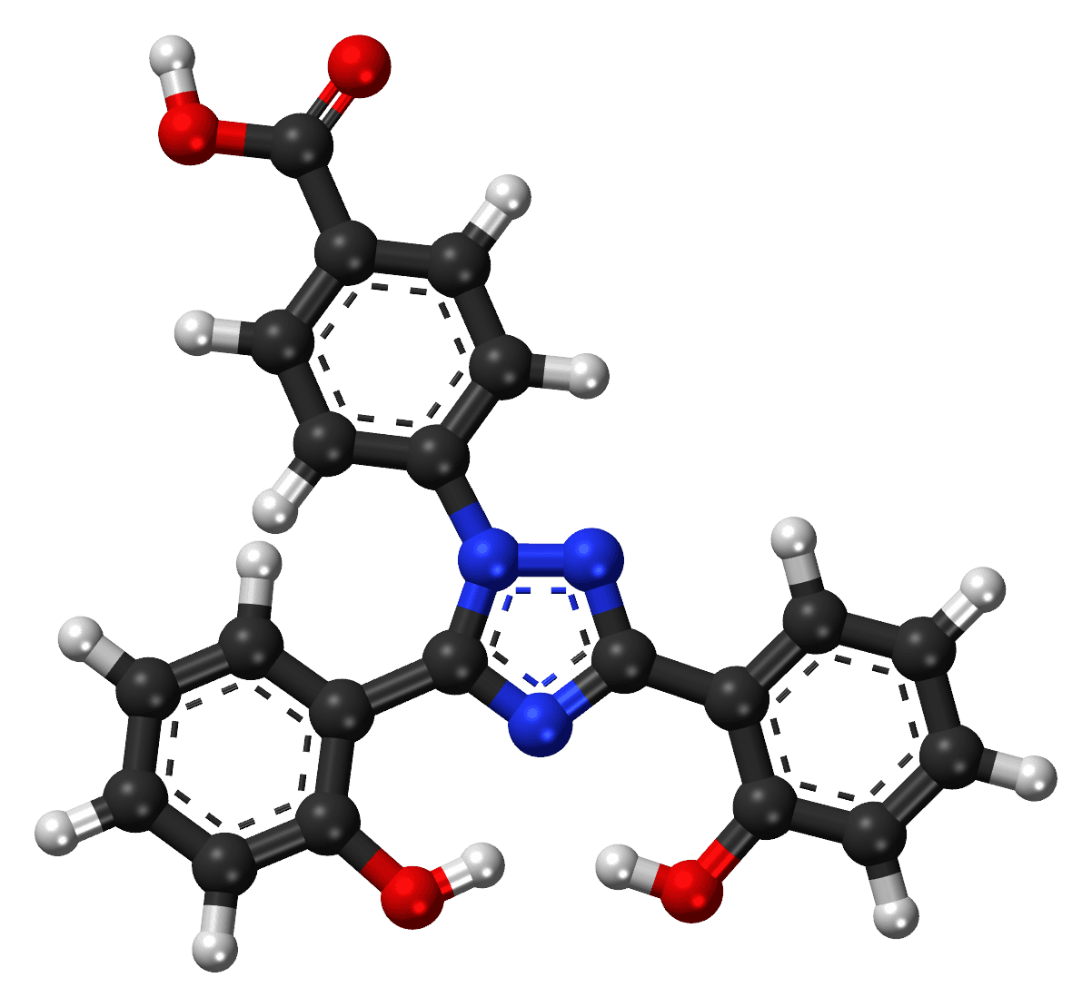 Modelo molecular tridimensional do deferasirox.